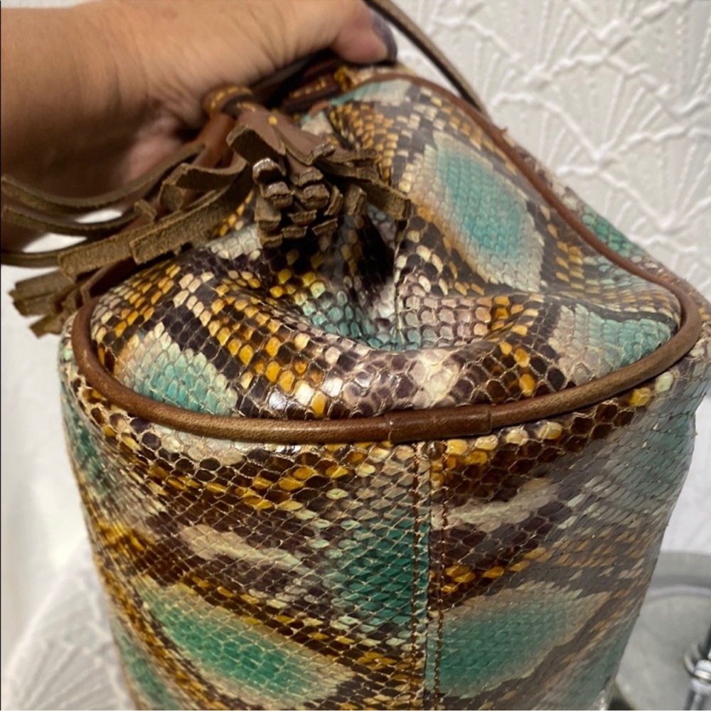 Dooney & Bourke Brown and Turquoise Snakeskin-Print Florentine Shoulder Bag - Picture 7 of 11